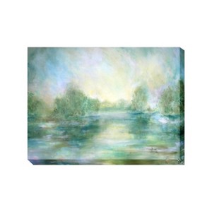 Cottage Garden West of The Wind Lake View Green, Yellow 40 x 30 Inch Waterproof Gallery Wrapped Canvas, Outdoor Garden, Yard, Patio All Weather - 1 of 2