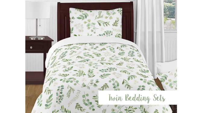 4pc Botanical Leaf Twin Kids&#39; Comforter Bedding Set Green and White - Sweet Jojo Designs, 2 of 7, play video