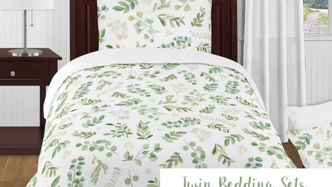 3pc Botanical Leaf Full/Queen Kids&#39; Comforter Bedding Set Green and White - Sweet Jojo Designs, 2 of 8, play video