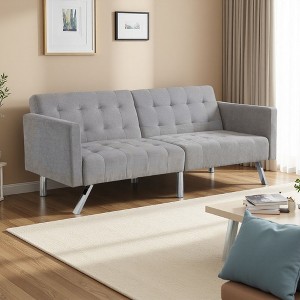 54.33" Linen Convertible Split-Back Sofa Bed with Adjustable Recline & Steel Legs - 1 of 4