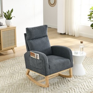 Racxily Teddy Rocking Chair, Modern Accent Chairs with High Backrest&2 Side Pocket, Solid Wood Frame for Nursery, Bedroom, Gray - 1 of 4