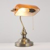 DORESshop 14 in. Banker Task and Reading Elegant Gold Bedside Lamp with White Glass Shade, Desk Light with Pull Chain for Bedroom - 2 of 4