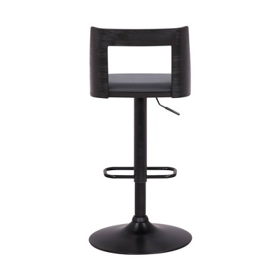 Milan Adjustable Swivel Gray Faux Leather & Black Wood Barstool
