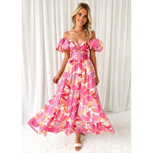 flowy silk dresses Chic YC Women's Floral Print Ruffle Mini Dress Long Bell Sleeve Mock Neck Flowy Boho Spring Summer Casual Dress Black L