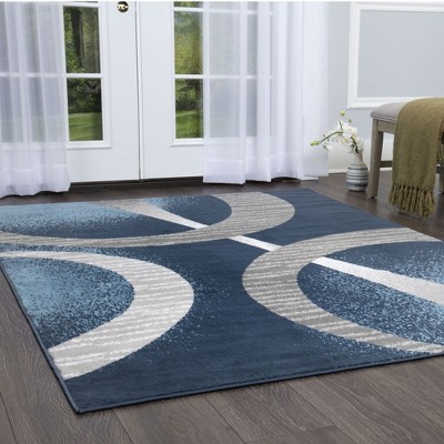 Gray and Blue Geometric Rectangular Area Rug