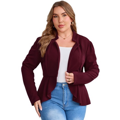 Женская куртка YesFashion Women Plus Size Peplum Blazer Open Front Notched Lapel Long Sleeve Tailored Outerwear Jacket, RED,4X, цвет: Красный