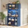JANSNO 70.9" Rustic Kitchen Pantry Cabinet with Doors, Lights & Wine Rack & Shelves for Dining Room - 3 of 4