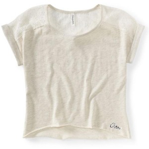 Aeropostale Womens Lace Back Cropped Graphic T-Shirt, Beige, X-Large - 1 of 2