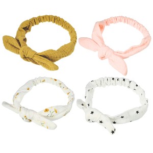 Unique Bargains Girl's Wide Soft Side Knotted Headbands 7.48"x1.97" Pink Yellow 4 Pcs - 1 of 4