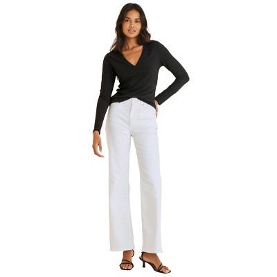 VENUS Womens Ribbed Long Sleeve V-Neck