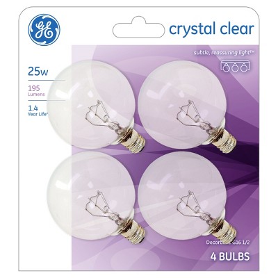 General Electric 25w 4pk G16 Incandescent Light Bulb White, Clear Bulb