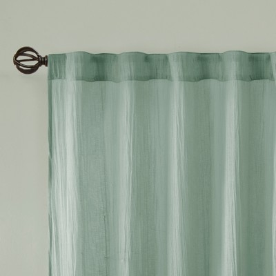 Aqua Sheer Polyester Ground Length Window Drapes, 2-Piece Set