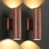 DAKAFUL Cylinder Outdoor Wall Light, Integrated LED Wall Sconce, 12W 2700K Aluminum Exterior Light for Porch/Patio/Door (2-PACK&Copper) - 2 of 4