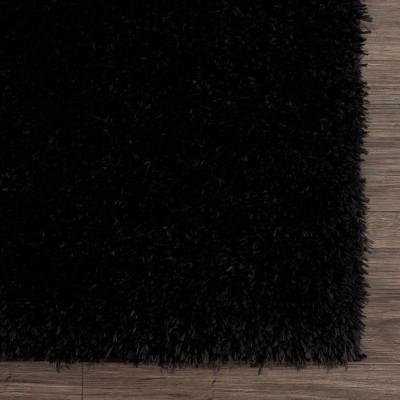 Hauteloom Black Plush Shag Washable 4' x 5'7" Rug