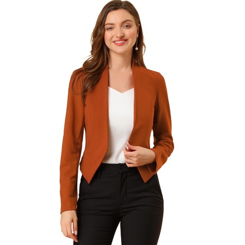 Allegra K Women's Work Office Suit Collarless Casual Cropped Blazer Jacket