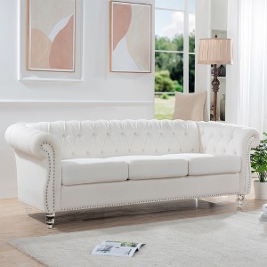 VYNXARIA 84.65 inch Rolled Arm Chesterfield 3 Seater Sofa,White + Polyester - 1 of 4