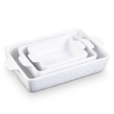 GustoWave Baking Dish 3-piece Sets, Ceramic Baking dishes for Oven, Bakeware, Rectangular Baking Pan with Handles, for Cooking, Kitchen, Cake