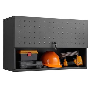 ZACHVO 20 Inch High Black Lockable Metal Wall-Mounted Garage Storage Cabinet with Flip-Up Door and Open Shelf for Workshop, Basement - 1 of 4