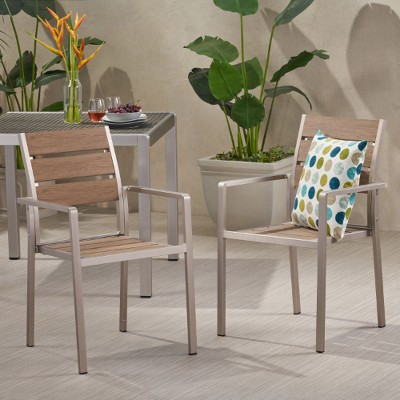 Set of 2 Outdoor Modern Dining Chair Aluminum with Mesh Seat-Christopher Knight Home