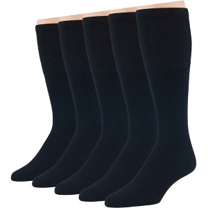 Men Diabetic Non-Binding Cotton Socks - Mid Calf - Patterned Solid 5 Pack Large/XL - Black, Brown, Dark Grey, Khaki | 7BIGSTARS KINGDOM - 1 of 4