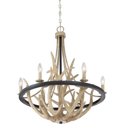 Rustic Antler-Inspired Black Steel 6-Light Chandelier