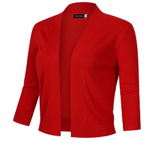 Women’s 3/4 Sleeve Cropped Cardigan Sweaters Open Front Knit Short Bolero Shrugs - 1 of 4
