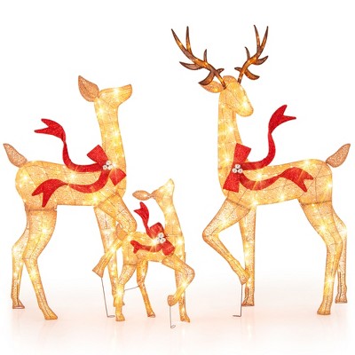 Tangkula 3-Piece Lighted Christmas Reindeer Family Set Xmas Lighted Deer Decorations with 440 Warm White LED Lights & Stakes