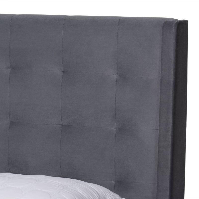 Gothard Velvet Fabric Upholstered and Wood Platform Bed - Baxton Studio, 6 of 10
