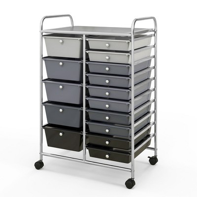 Tangkula 15 Drawer Rolling Storage Cart Opaque Multicolor Drawers Home Organizer