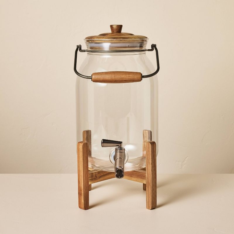 1.8gal Plastic Beverage Dispenser with Wood Stand - Hearth &#38; Hand&#8482; with Magnolia, 1 of 7
