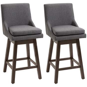 HOMCOM 28" Set of 2 Swivel Bar Height Bar Stools, Armless Upholstered Barstools Chairs with Soft Padding Cushion and Wood Legs
