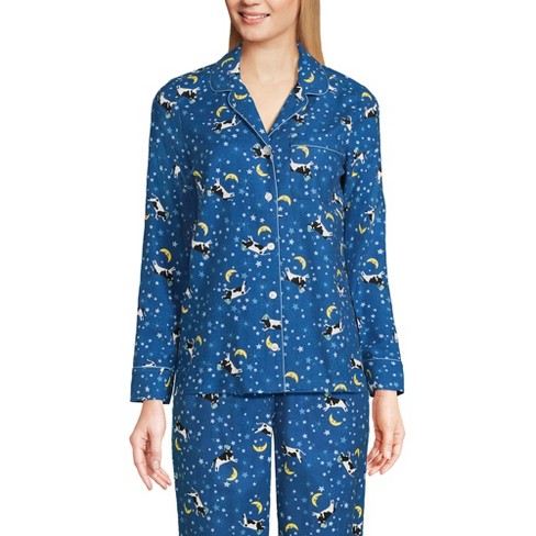 Lands' End Women's Tall Long Sleeve Print Flannel Pajama Top - Medium Tall  - Evening Blue Starry Night Cow : Target