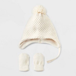 Baby Pom Hat And Mitten Set - Cat & Jack™ Cream Newborn : Target