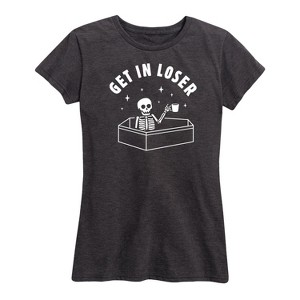 Women's - Instant Message - Halloween Skeleton Get In Loser Coffin Short Sleeve Graphic T-Shirt - 1 of 4