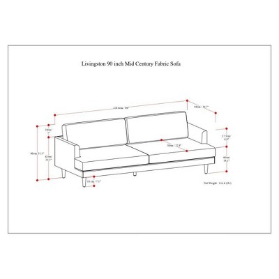 Chloris 90" Mist Grey Fabric Mid-Century Sofa with Wood Legs