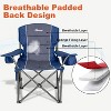 Romswi Outdoor Potable Camp Chair Oversized Folding Camping Chair with Adjustable Arm Straps, 450lbs Capacity Cup Holder Cooler Bag, Blue 2-Pack - 3 of 4