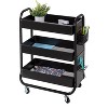Honey-Can-Do 3 Tier Rolling Cart with Accessories: Black Steel Utility Storage, Fade-Resistant, Universal Placement - 2 of 4