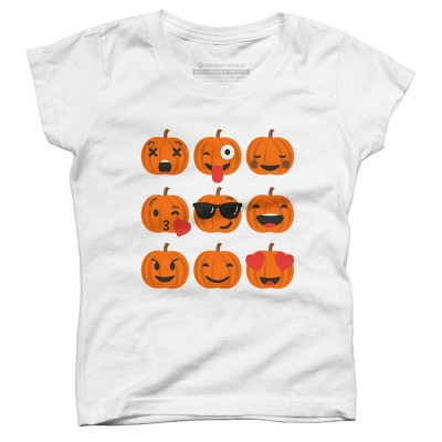 Girl's Design By Humans Halloween Pumpkins Emoji By honeytree T-Shirt
