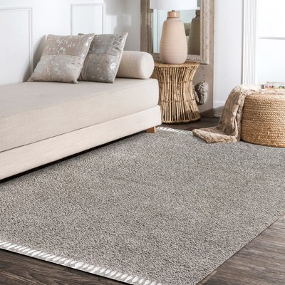 Gray Rectangular Reversible Shag Area Rug with Tassels