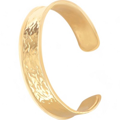 Anna-Kaci Women's Hammered Texture Gold Tone Open Cuff Bracelet with Wide Band- Gold