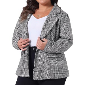 Agnes Orinda Women's Plus Size Business Casual Outfits Lapel Notch Trendy Formal Plaid Office Blazers - 1 of 4