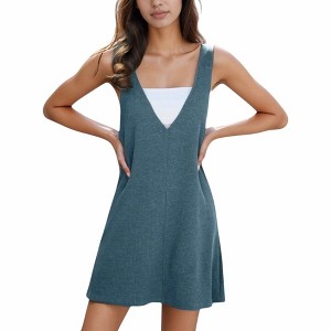 Anna-Kaci Women's Sleeveless V-Neck Mini Jumper Dress with Ribbed Knit Texture and A-Line Silhouette - 1 of 4