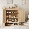 Rattan Shoe Cabinet with 2 Doors, 5-Tier Shoe Storage Cabinet with Adjustable Shelves, Wooden Shoe Storage Organizer for Entryway, Living Room - 4 of 4