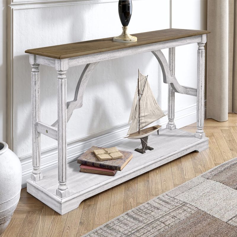 Galano Delroy 45.9 in. Spray Paint Rectangular Solid Wood Console Table in White and Oak, White, Oak, 1 of 12