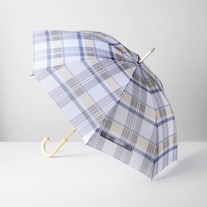Plaid Print Stick Umbrella Blue/Tan/Cream - Hearth &#38; Hand&#8482; with Magnolia, 1 of 5