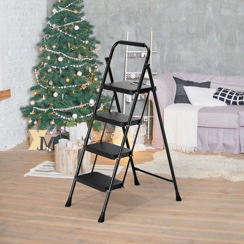 Costway Folding Step Ladder Portable 4 Step Ladder with Safety Handrails & Anti-slip Pedals, 4 of 11
