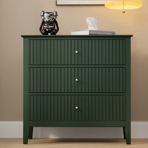Heynemo Fluted 3 Drawer Dresser, Set of 1 with Ball Bearing Slide, Modern Nightstand Cabinet with Spacious Storage for Bedroom, Hallway, White - 1 of 4