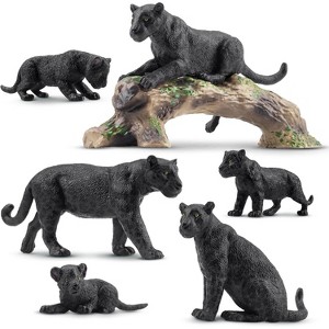 7-Piece Realistic Black Panther Family Figurines Set with Cub & Tree Trunk, Jungle Animal Educational Toy & Cake Topper - 1 of 4