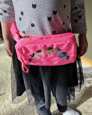 Girls Fanny Pack With Embroidered Strawberries Cat Jack Pink