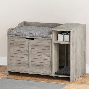 Top Opening Litter Box Enclosure with Cushion, Modern cat Litter Box Furniture, Hidden Litter Box Hider - 1 of 4
